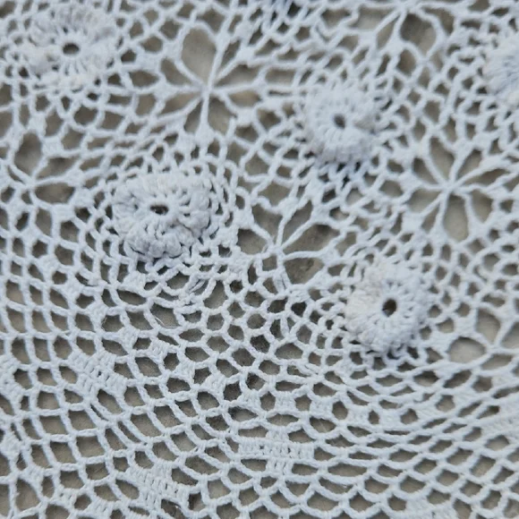 Vintage Round Oval Cotton Ivory Hand Crochet Tablecloth - Picture 16 of 17